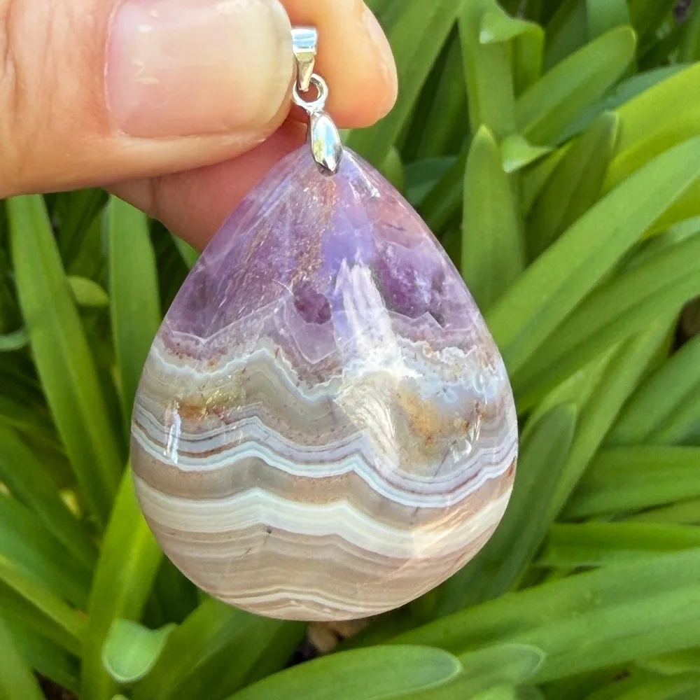 Sterling silver 925‎ stamped Aurora agate amethyst pendant 0344